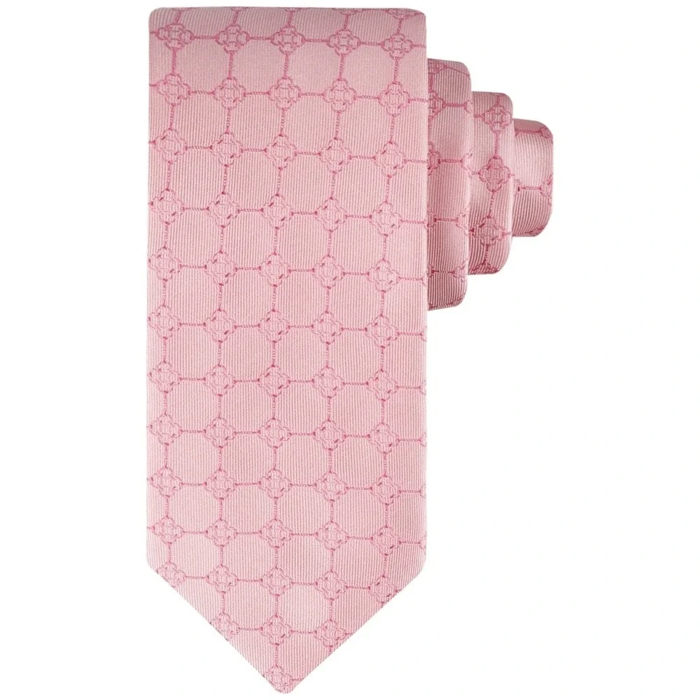 Tommy Hilfiger Mens Tie One Size Pink Derby Grid Silk Blend Formal Necktie NWT